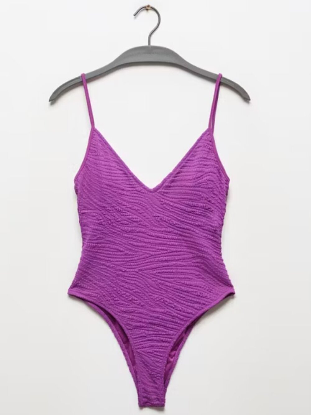 MANGO Textured One-Piece Swimsuit (Purple)